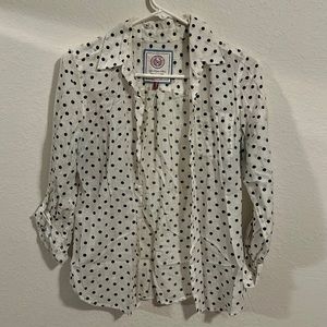 White with blue circles buttoned down shirt